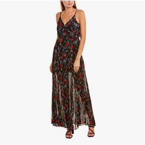 NEW Ali & Jay Pleated Adjustable Straps Maxi Dress Lined M Black Floral Print